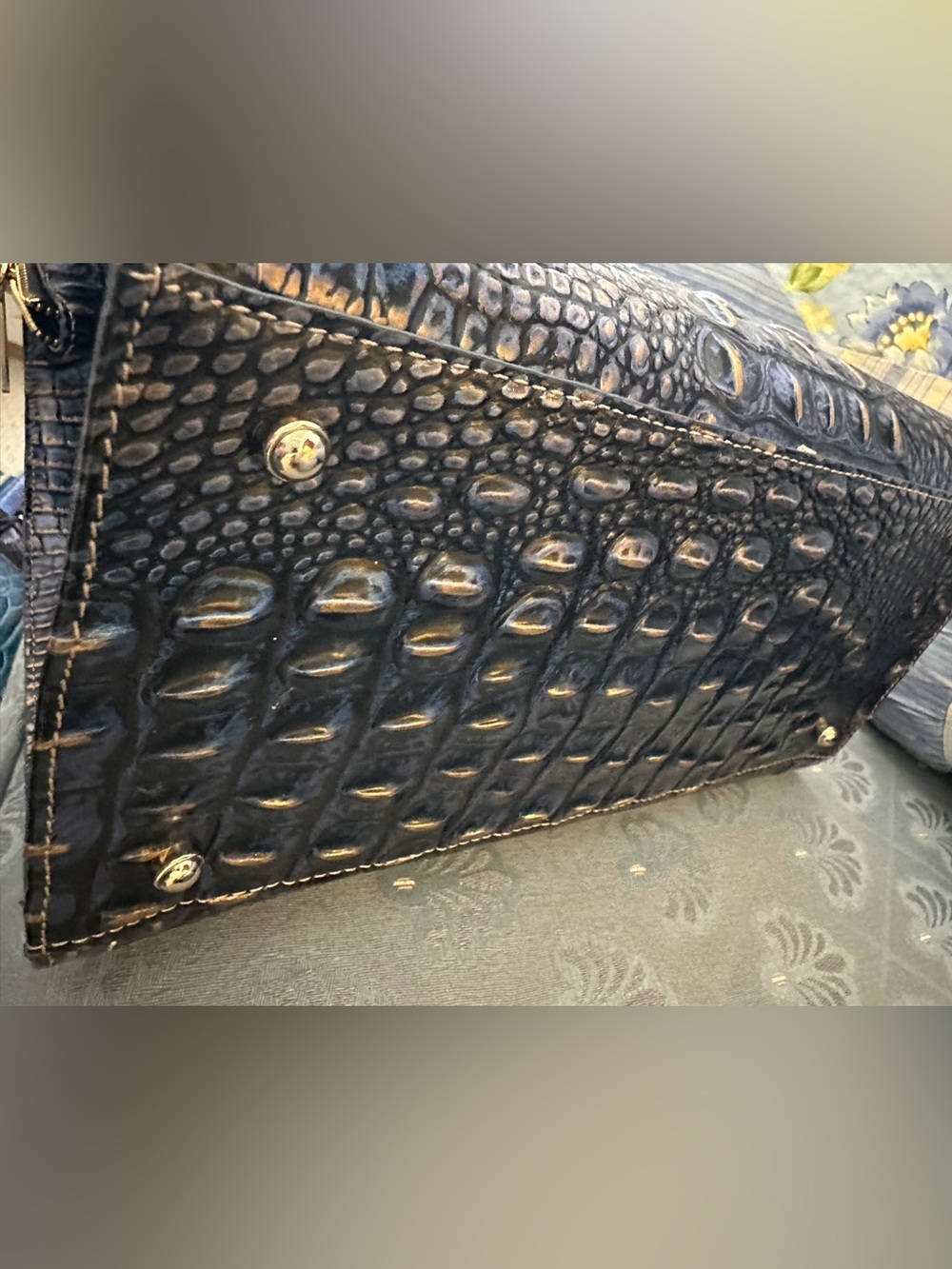 Brahmin Large Caroline Lazuli Blue Croc-Embossed Satchel - Picture 4 of 9